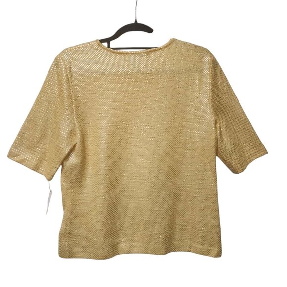 St. John Collection Sequined Top Women's Medium Light Yellow Half Sleeves - Picture 2 of 6